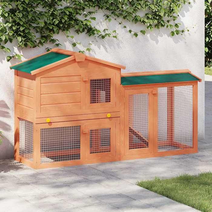 Clapier dextérieur pour petits animaux - vidaXL - 2 étages - 145x45x84 cm - Bois de sapin massif - Treillis métallique