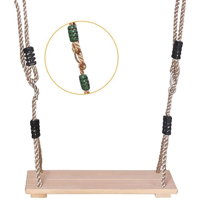 KINSPORY Balançoire Enfant En Bois – Charge 130 Kg – Corde De Chanvre Réglable 80-150 Cm – Intérieur/Extérieur – Dès 4 Ans