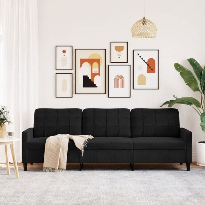 Canapé 3 places en velours - MANGO - Noir - 210 cm - 226x77x80 cm - Velours polyester - Cadre en métal Canapé 3 places en velours - MANGO - Noir - 210 cm - 226x77x80 cm - Velours polyester - Cadre en métal
