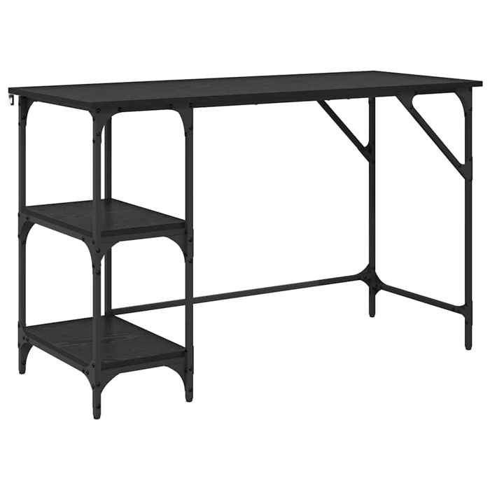 Bureau industriel - GKO - Chêne noir - 120x50x75 cm - Bois dingénierie - 3 étagères - Grand espace de stockage