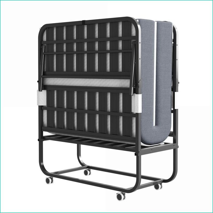 Cadre de lit - Lit gigogne Twin 190x96 cm matelas Memory Foam - Lit dinvité portable - Noir