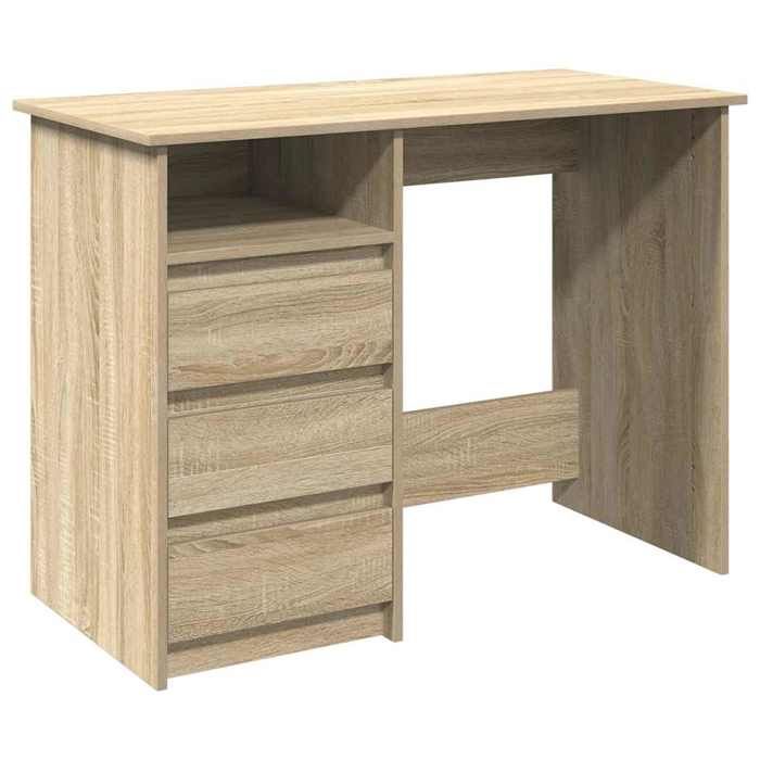 Bureau en bois dingénierie - CLARENCE - 102x50x75 cm - Chêne sonoma - Grand espace de rangement - Surface lisse
