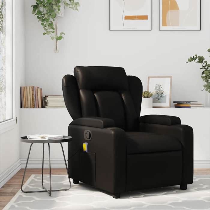 NEW 2026 Fauteuil Massant inclinable - Chaise simple - Multifonctionnel - noir similicuir 77x94.5x100 cm L3439