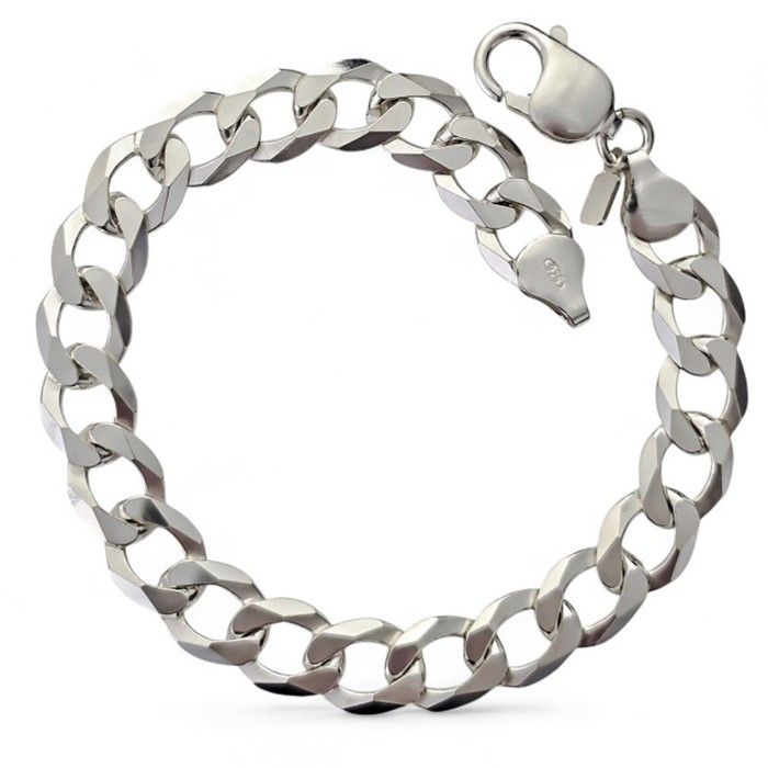 Bracelet en argent sterling 925 19 cm de long maille gourmette lisse 9 mm de large. Bracelet en argent sterling 925 19 cm de long maille gourmette lisse 9 mm de large.