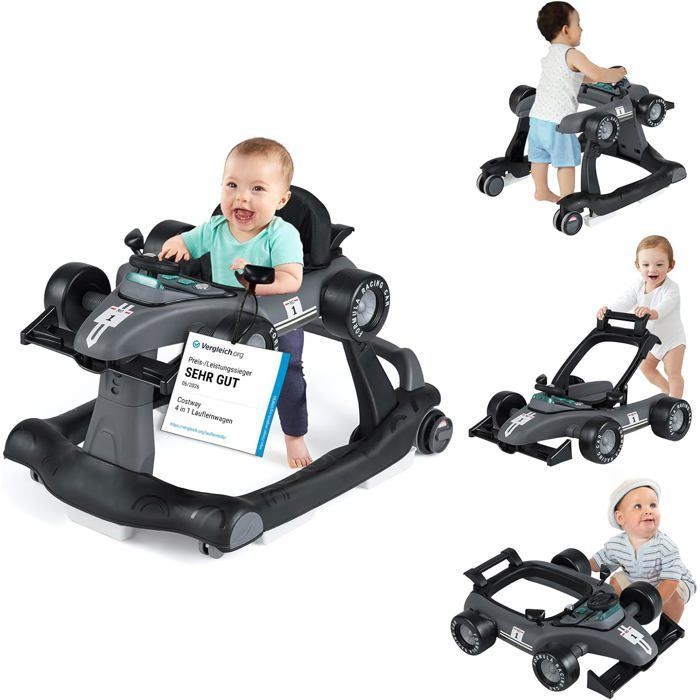4 en 1 Trotteur Bébé Pliable COSTWAY-Hauteur et Vitesse Réglables-Boîte à Musique avec Lumière-6-18 Mois-Roues Silencieuses-Gris 4 en 1 Trotteur Bébé Pliable COSTWAY-Hauteur et Vitesse Réglables-Boîte à Musique avec Lumière-6-18 Mois-Roues Silencieuses-Gris