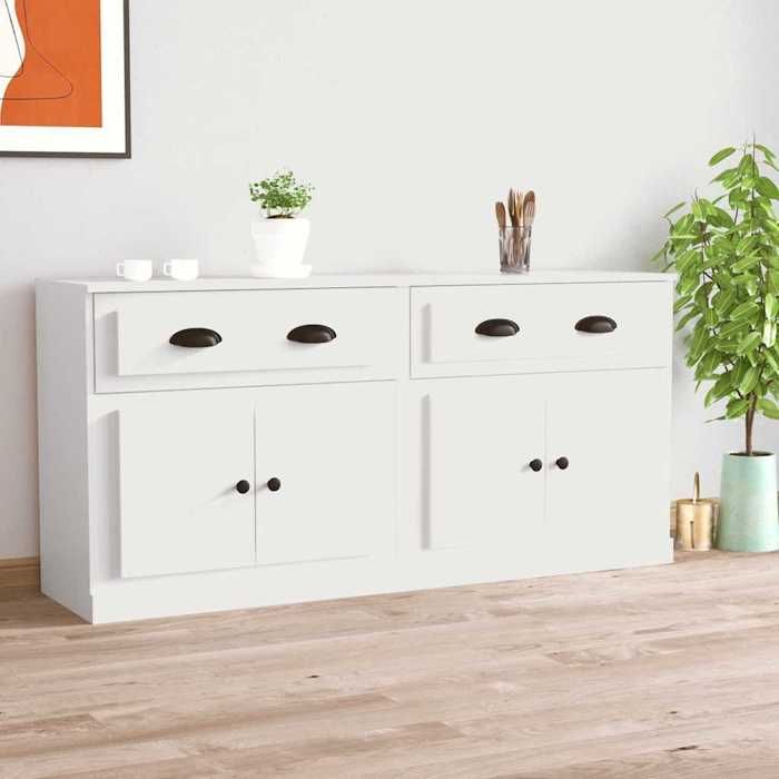 Lot de 2 Buffets - ZENCORE® - Cadre solide - Commode salon/Buffet de Cuisine en bois - blanc - bois dingénierie B4007949611