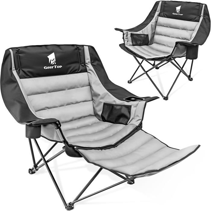 Chaise pliante camping avec repose-pieds amovible grand siège 180 kg porte-gobelet – Jardin plage