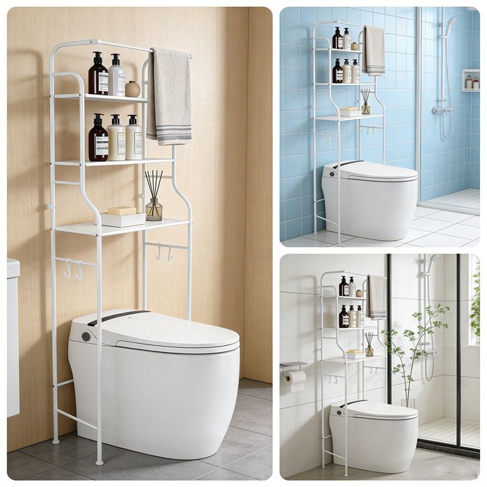 MIPAN.Étagère pour Machine à Laver à 3 Niveaux -Pour Toilettes et buanderie Solide et réglable - 47x25x160cm - Blanc