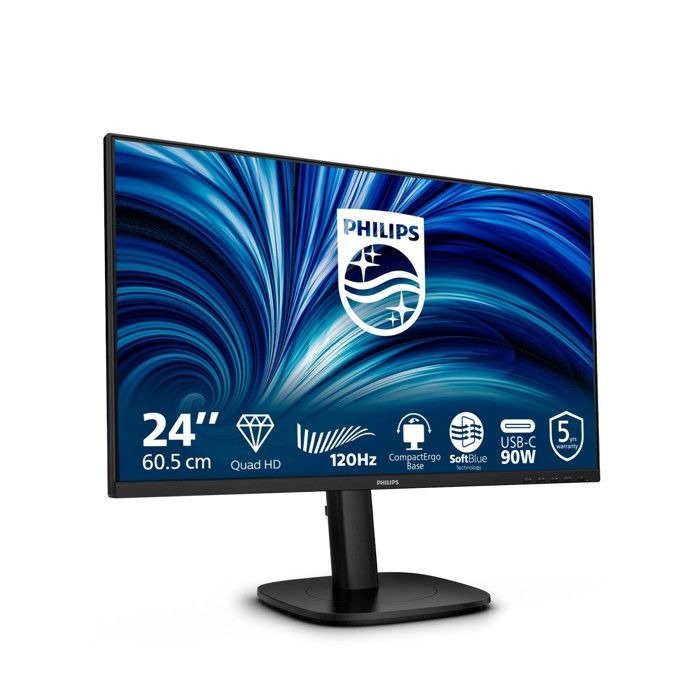 Philips Monitor 24B2U3601 238 IPS QHD 2560x1440 120Hz 4ms USB-C Docking HDMI DisplayPort RJ45 Altoparlanti Regolazione Altezza Ner