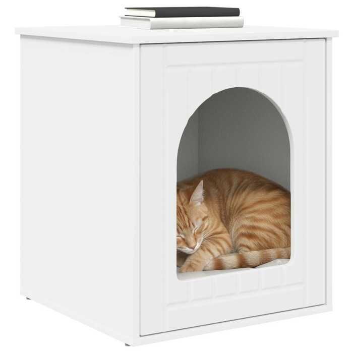 Maison pour chat minimaliste - vidaXL - bois dingénierie - blanc - 53 x 52 x 62 cm - Capacité 60 kg - usage intérieur ipx81l741