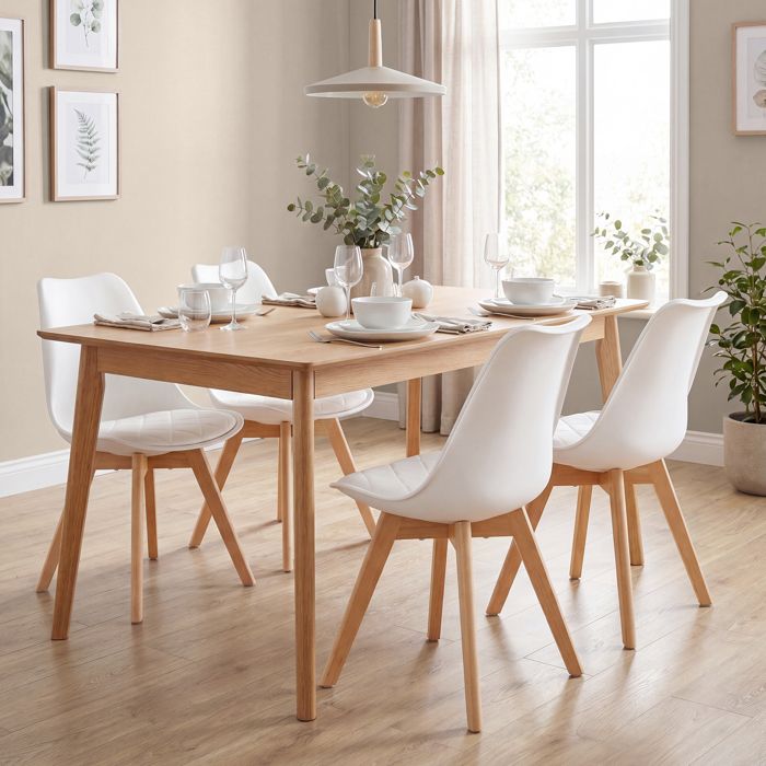 Chaises de Salle à Manger Lot de 4 avec Coussin en Cuir PU Pieds en Bois de Hêtre 46 5 x 57 x 79 cm Blanc Chaises de Salle à Manger Lot de 4 avec Coussin en Cuir PU Pieds en Bois de Hêtre 46 5 x 57 x 79 cm Blanc
