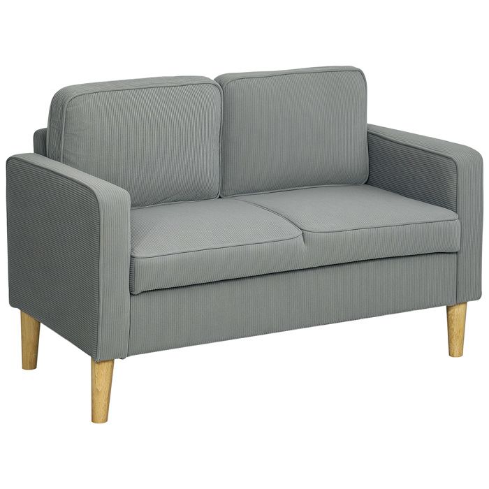 Canapé 2 places - Gris clair - Velours côtelé - 117x63x79 cm - Espace de rangement intégré - Coussins amovibles