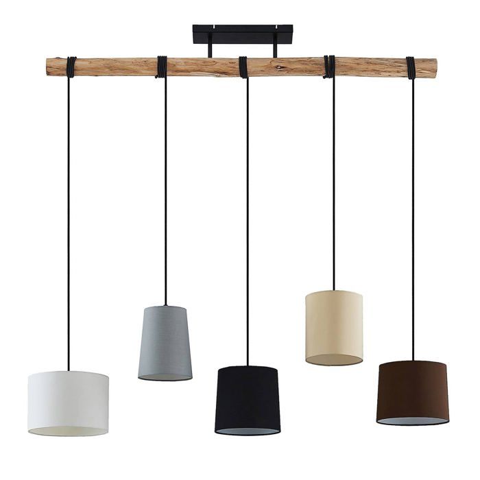 Suspension - Lindby - lampe suspendue - Bois Tissu textile - noir beige Suspension - Lindby - lampe suspendue - Bois Tissu textile - noir beige