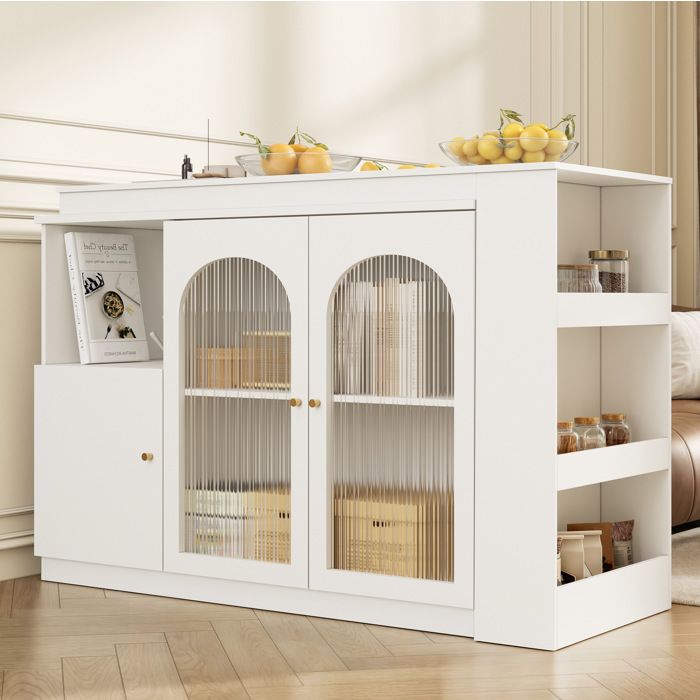 WOVREO Buffet de cuisine rotatif 360° blanc en MDF avec portes vitrées et rangements