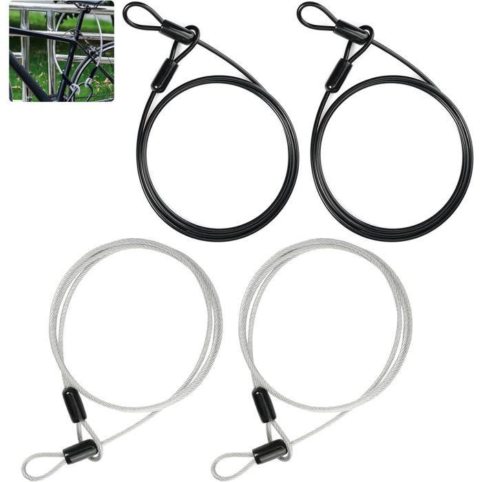4 Pièces Câble De Sécurité En Acier Inoxydable Tressé 3Mm×100Cm Câble De Sécurité En Acier Avec Œillets Fil De Verrouillage De Vél