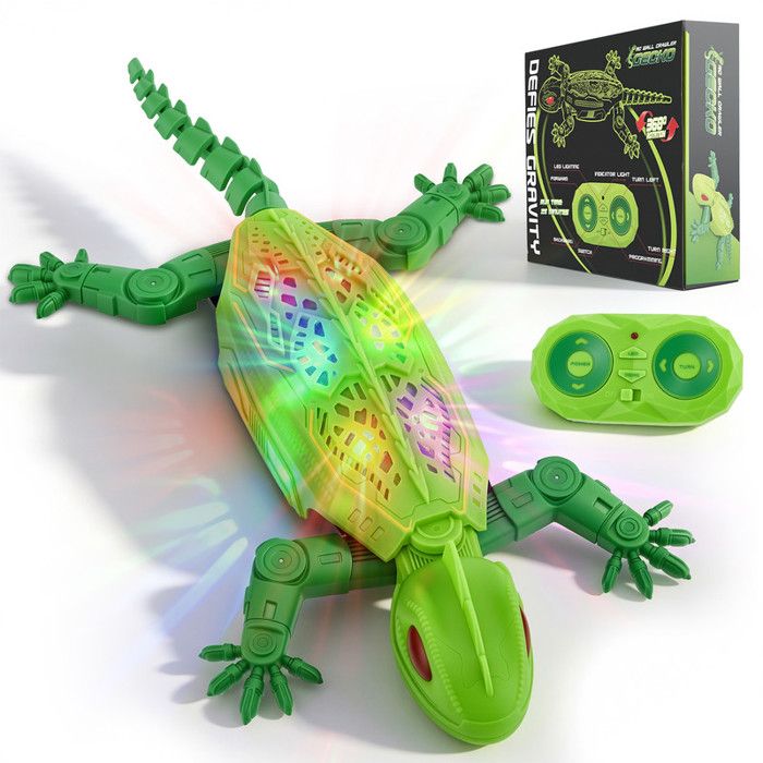 RC Gecko Télécommandé - Grimpe aux Murs & Plafonds Rechargeable avec Yeux LED Jouet Robot Gecko pour Enfants dès 3 Ans