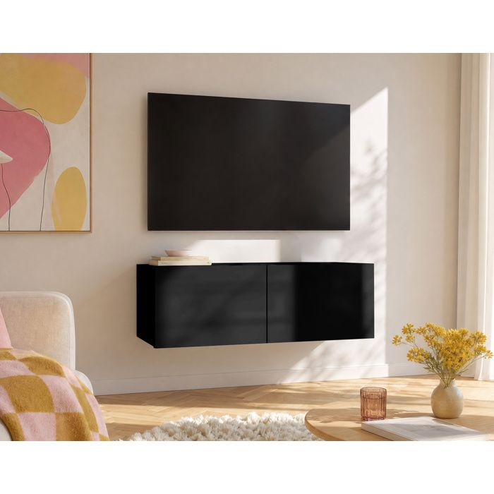 Alix - meuble tv modulable 100 cm - 2 portes - Noir Alix - meuble tv modulable 100 cm - 2 portes - Noir