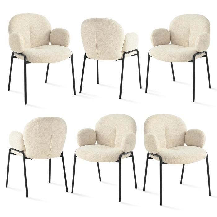 GOEURVANT Lot de 6 Chaises Design Modernes Beige Tissu Texturé Accoudoirs Confort Assise Large Salle à Manger Chambre