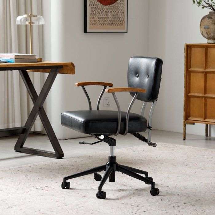 Chaise de bureau pour le télétravail chaise dordinateur ergonomique en cuir avec roulettes et accoudoirs en chêne