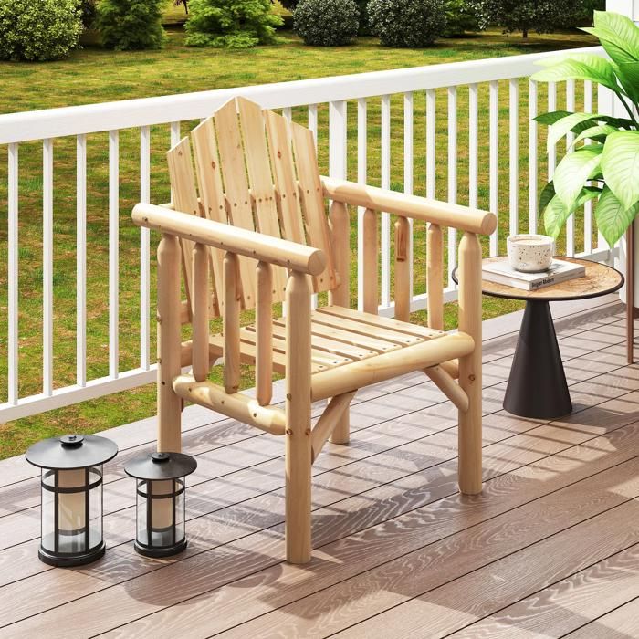Fauteuil de jardin en bois naturel - design classique dossier ergonomique accoudoirs larges robuste idéal patio/piscine