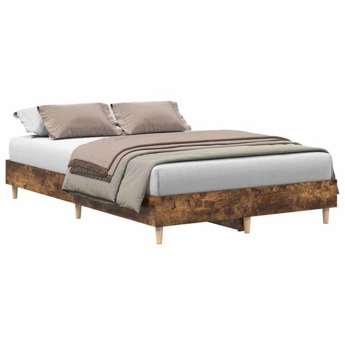 Cadre de Lit sans matelas 2 places Chêne Fumé 140x190 cm en bois avec lattes de soutien et sommier à lattes inclus 403286