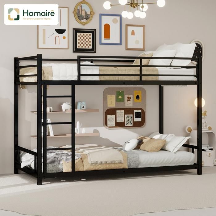 Lit superposé en métal taille Twin bas profil garde-corps de sécurité pas de sommier nécessaire espace saving chambre denfan