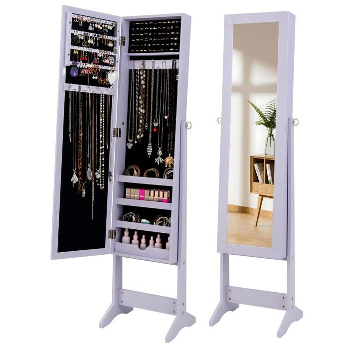 Coffret à bijoux autoportant avec miroir armoire de rangement pour cosmétiques 3 positions réglables violet