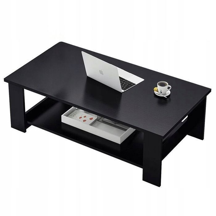 Table basse moderne avec étagère pour salon grand loft noire 100 cm