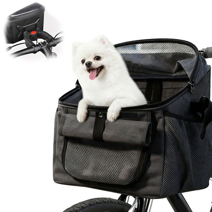 Panier de vélo avant pour chien 4 en 1 Jusquà 6 kg Pliable Extensible Avec fenêtres en maille et ceinture de sécurité