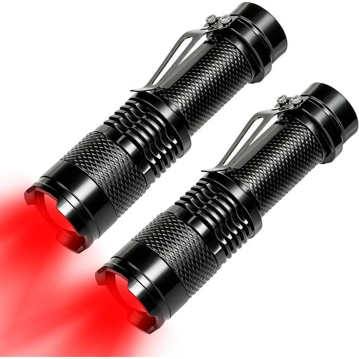 Lot de 2 Lampes Torches à Lumière Rouge 3 Modes LED Lampe Torche Tactique Lampe Torche Rouge Portable étanche et Zoomable