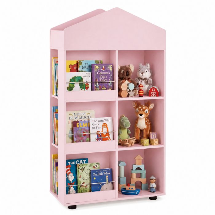 GIANTEX Bibliothèque Enfant Bois Meuble de Rangement avec Compartiments Ouverts Anti-Basculement 64x30x116 cm Rose
