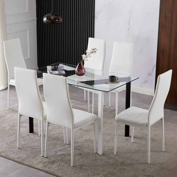 chaises de salle à manger akalnny - lot de 6 - blanc - coussin en mousse - pieds en fer laqué