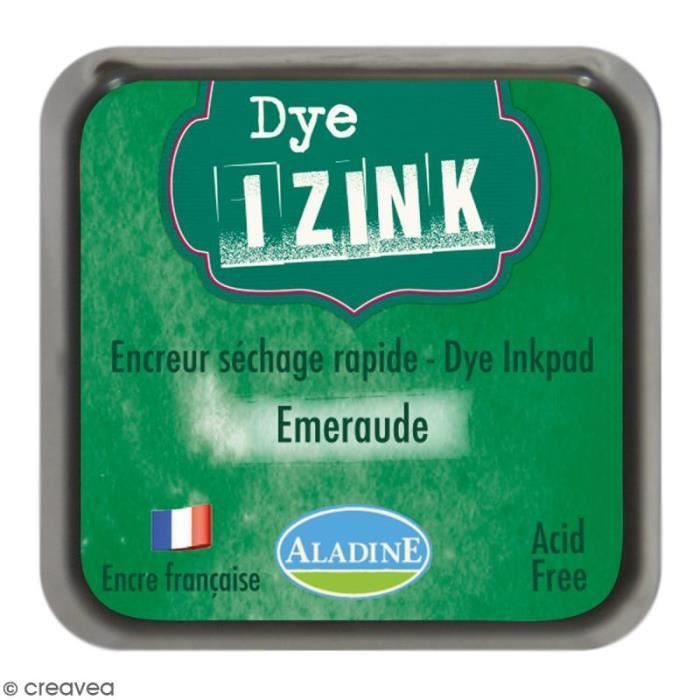 Encreur Izink Dye - 20 coloris - 4,5 x 4,5 cm Encre Izink Dye : Coloris : Vert émeraude Dimensions de la boîte : 5 x 5 cm Encre à