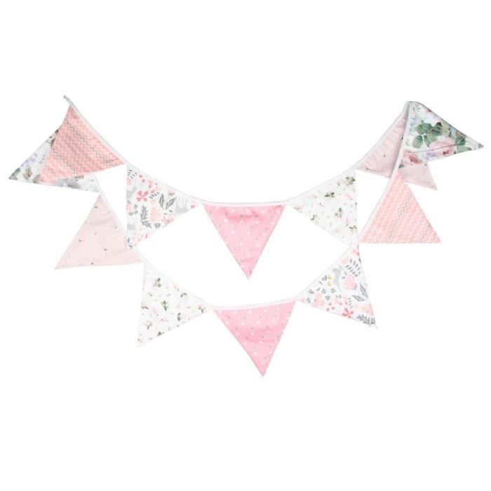 Drapeau Suspendu Coton 2,3m + Drapeau Triangulaire Papier - Multicolore - Déco Chambre Enfant, Fête, Anniversaire - 3