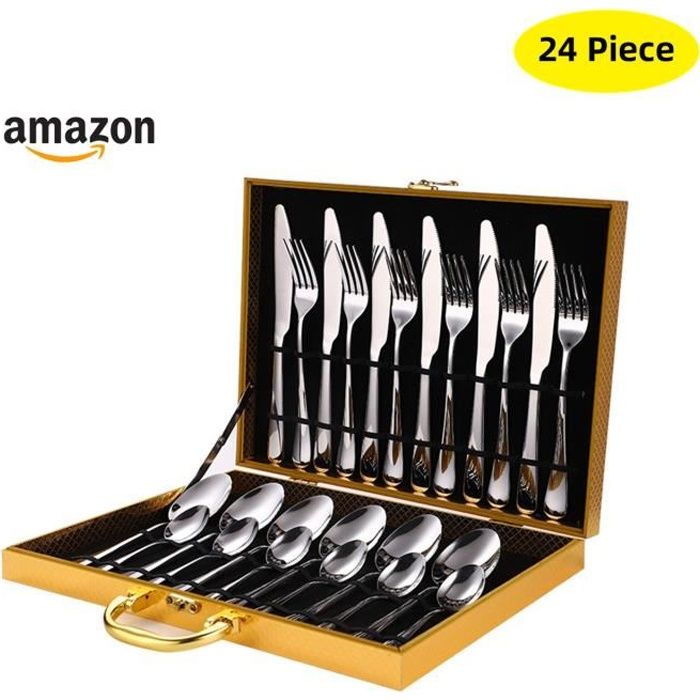 Service De Couverts En Or 30 Pièces Pour 6 Personnes - Acier Inoxydable 430, Finition Miroir Doré - Couteaux, Fourchettes, Cuillères