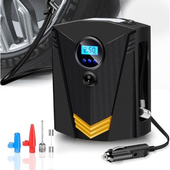 Compresseur dair Voiture Portatif 12V - Affichage numérique Gonfleur Pneus Arrêt automatique avec Lampe LED