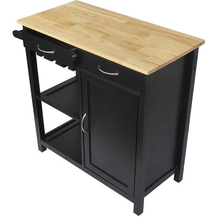 desserte de cuisine 2 tiroirs 2 etageres meuble de rangement noir cdiscount maison