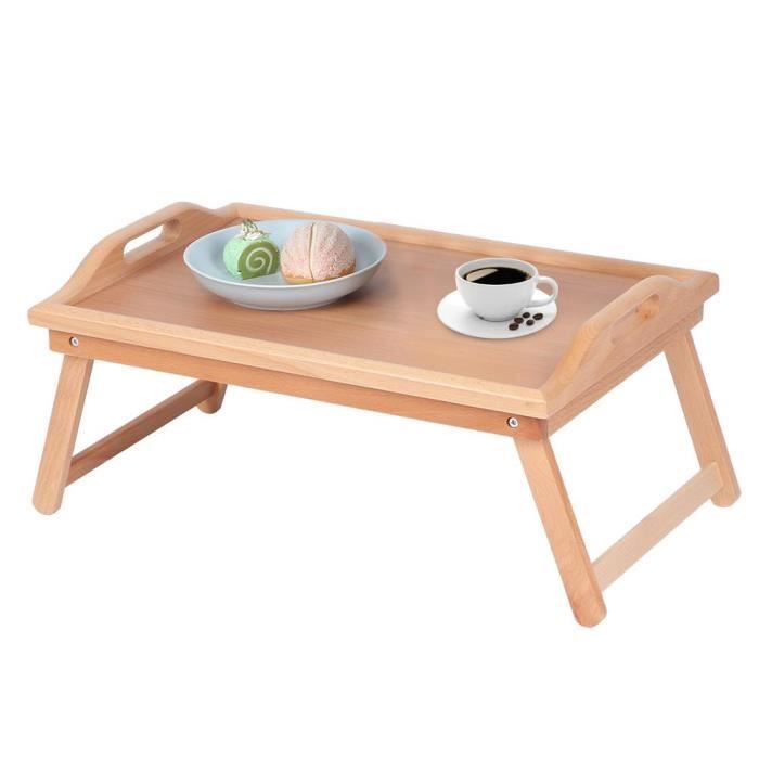 Homfa Table de Lit Pliante Plateau Petit-D/éjeuner Hauteur R/églable Table d/’Appoint Table de Service avec Poign/ées en Bambou naturel