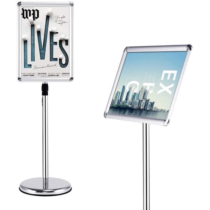 COSTWAY Porte Affiche Sur Pied A3, Présentoir Sur Pied Rotation 360 Degres Hauteur Reglable 785 123 Cm Cadre En Alliage Dalu Tube En Acier Inox Support Affichage A3 Argent A3 91857247