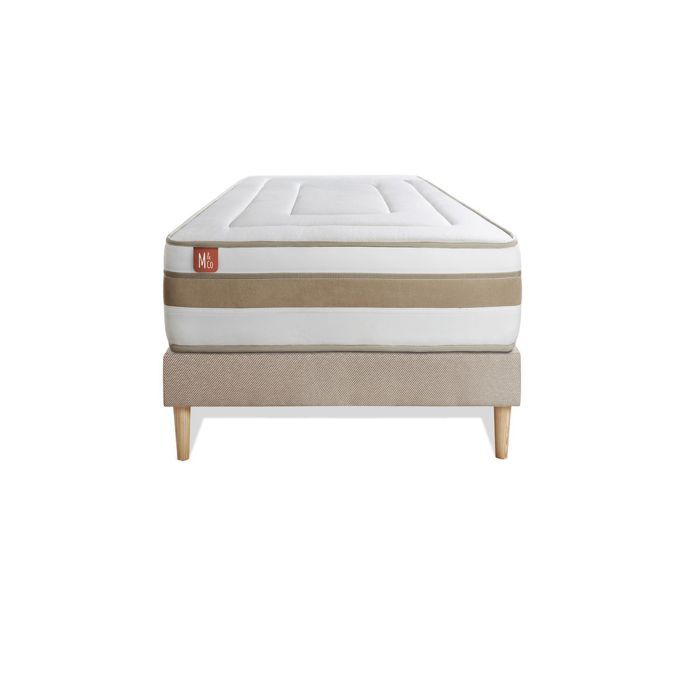 Ensemble LE RAFFINÉ 90x200cm Ressorts ensachés + Mémoire de forme BioVisco - Maxi épaisseur 26cm + sommier Beige