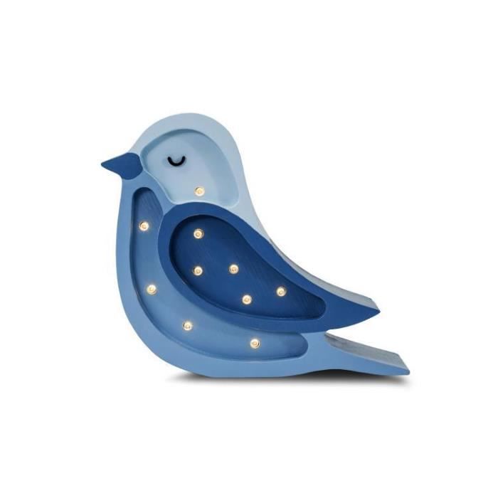 Lampe à poser LED - Bird Mini - Bleu denim - Bois de pin naturel - H20 cm