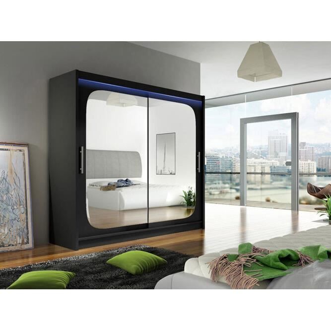 Armoire - Armoire Atlanta 108 84151 - Mobilier1.fr - Noir - Black - Glissement - LED 180x215x58cm