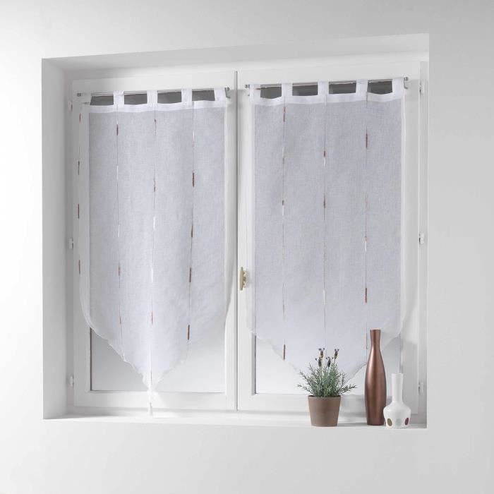 Paire de voilages droits passe-tringle 2 x 70 x 200 cm – Effet lin tissé – Milza Blanc - Maison Paire de voilages droits passe-tringle 2 x 70 x 200 cm – Effet lin tissé – Milza Blanc - Maison
