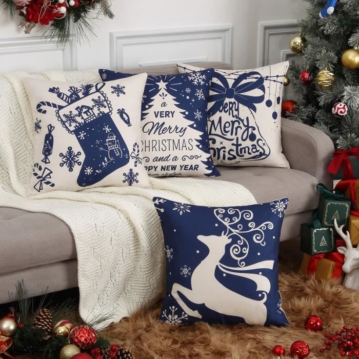 ZHMAO Housse Coussin Noel Lot De 4 Housse De Coussin Deco Noel Coton Et