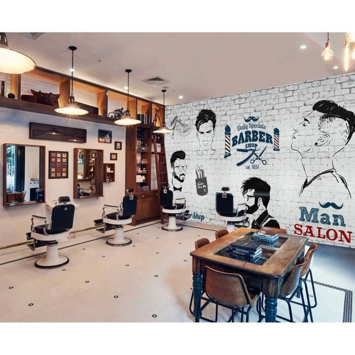 Papier Peint 3D Salon De Coiffure Homme - Motif Coup De Cheveux, Auto-adhésif Et Coloré