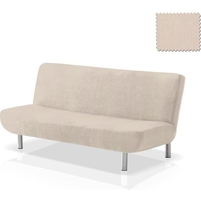 Housse Élastique Canapé Clic-Clac Ontario (180-200cm) Couleur E00 Ivoire. COMPOSITION : 51% Coton - 45% Polyester- 4% Elastomère