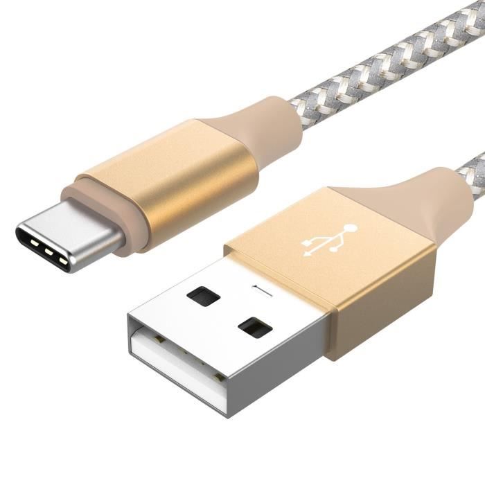 Câble USB Type C 2m Lot de 2 Câble USB C en Nylon Tressé Chargeur Données pour Samsung Galaxy
