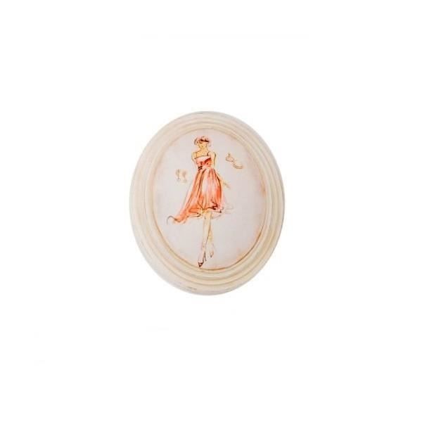 Tableau Rétro Vintage Femme Mode, Cadre Ovale En Bois 37 X 32 Cm