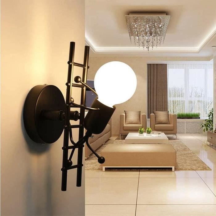 Humanoïde Créatif Applique Murale Interieur Lampe Murale Moderne Lampe De Mur Art Deco E27 Pour Chambre A Coucher Chambre Denfants Couloir Restaurant Escalier Noir 80552264