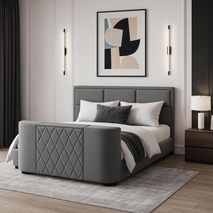Lit avec TV intégré - 160x200 cm - Gris clair - Collection Palace Lit avec TV intégré - 160x200 cm - Gris clair - Collection Palace